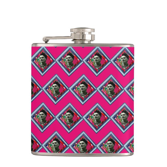 Frida Kahlo Retro Denim Diamond Hip Flask (Front)