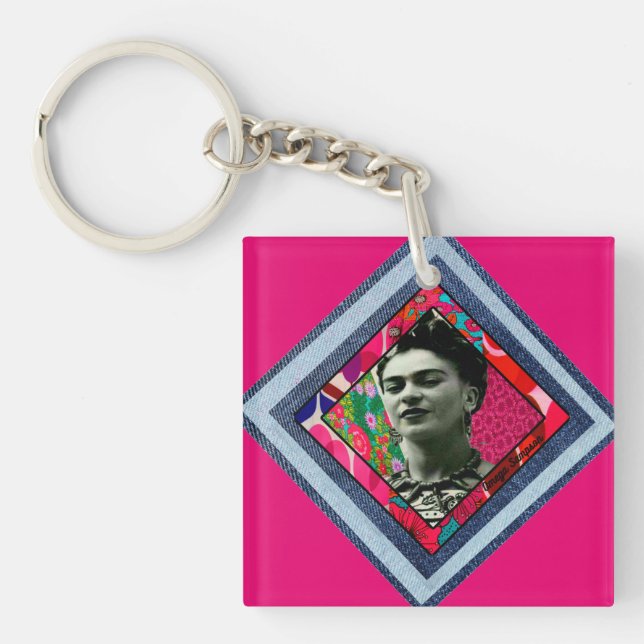 Frida Kahlo Retro Denim Diamond Key Ring (Front)
