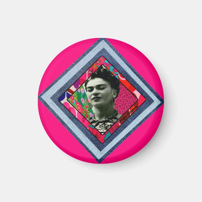 Frida Kahlo Retro Denim Diamond Magnet (Front)