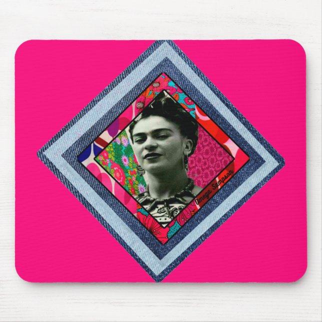 Frida Kahlo Retro Denim Diamond Mouse Mat (Front)