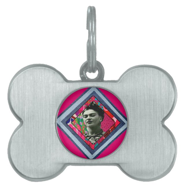 Frida Kahlo Retro Denim Diamond Pet ID Tag (Front)