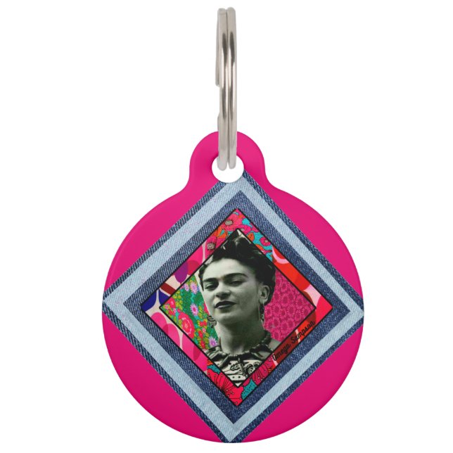 Frida Kahlo Retro Denim Diamond Pet Tag (Front)