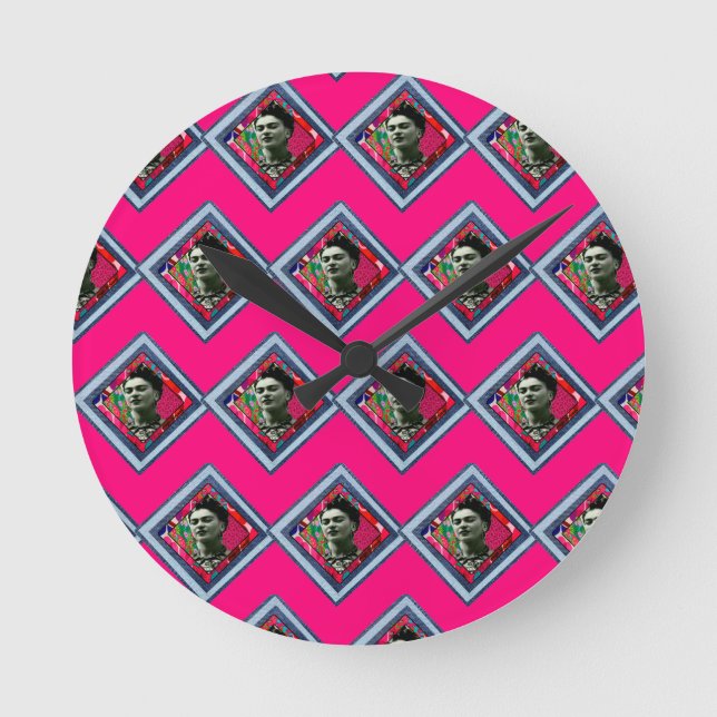 Frida Kahlo Retro Denim Diamond Round Clock (Front)