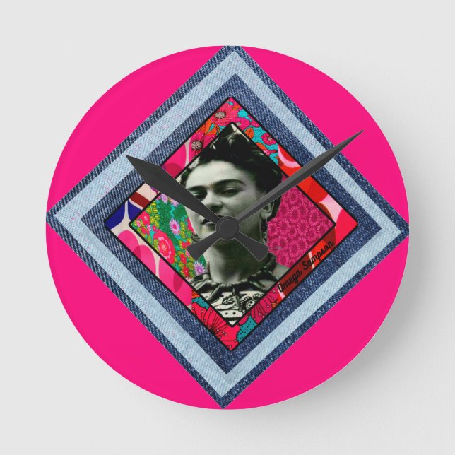 Frida Kahlo Retro Denim Diamond Round Clock (Front)