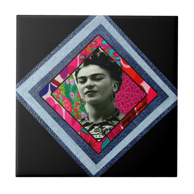 Frida Kahlo Retro Denim Diamond Tile (Front)