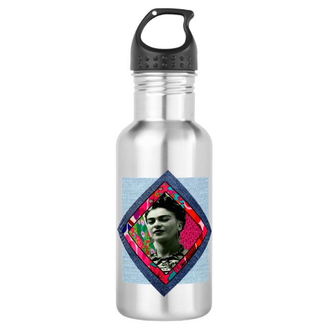 Frida Kahlo Retro Pink Denim 532 Ml Water Bottle (Front)