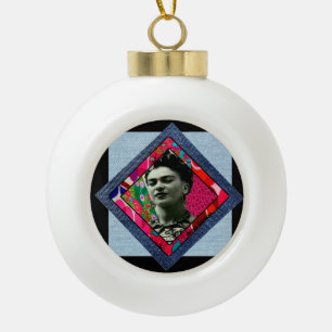 Frida Kahlo Retro Pink Denim Ceramic Ball Christmas Ornament