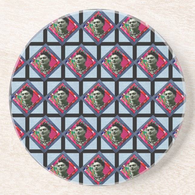 Frida Kahlo Retro Pink Denim Coaster (Front)