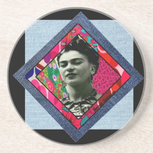 Frida Kahlo Retro Pink Denim Coaster