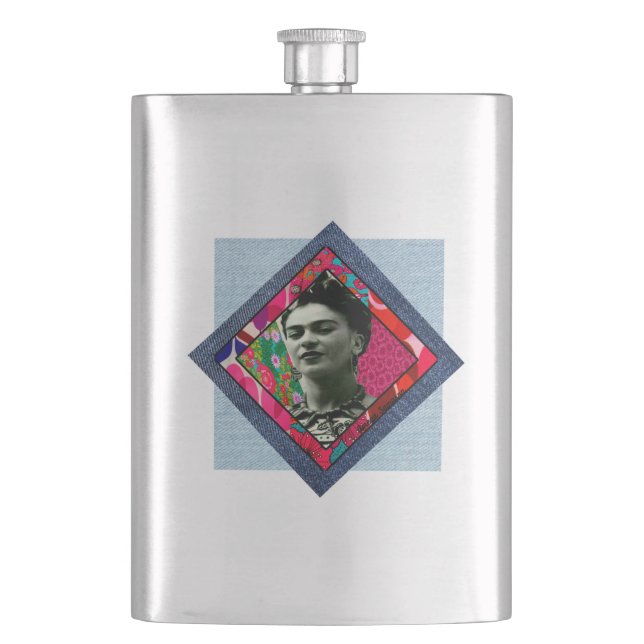 Frida Kahlo Retro Pink Denim Hip Flask (Front)
