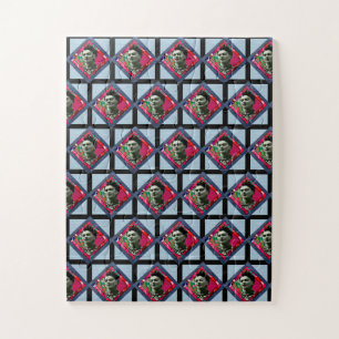 Frida Kahlo Retro Pink Denim Jigsaw Puzzle