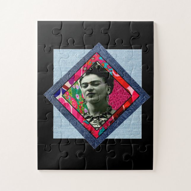 Frida Kahlo Retro Pink Denim Jigsaw Puzzle (Vertical)