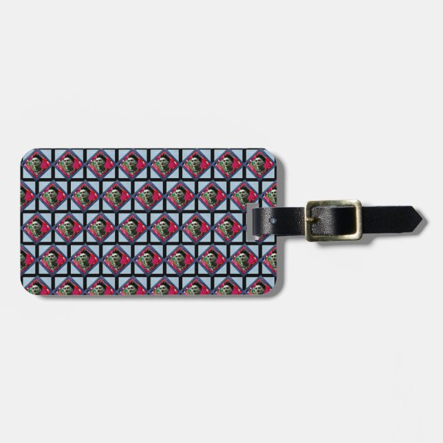 Frida Kahlo Retro Pink Denim Luggage Tag (Front Horizontal)