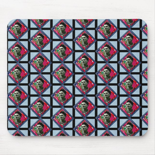 Frida Kahlo Retro Pink Denim Mouse Mat (Front)