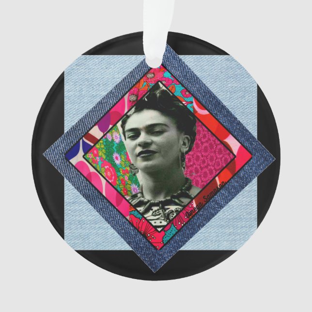 Frida Kahlo Retro Pink Denim Ornament (Front)