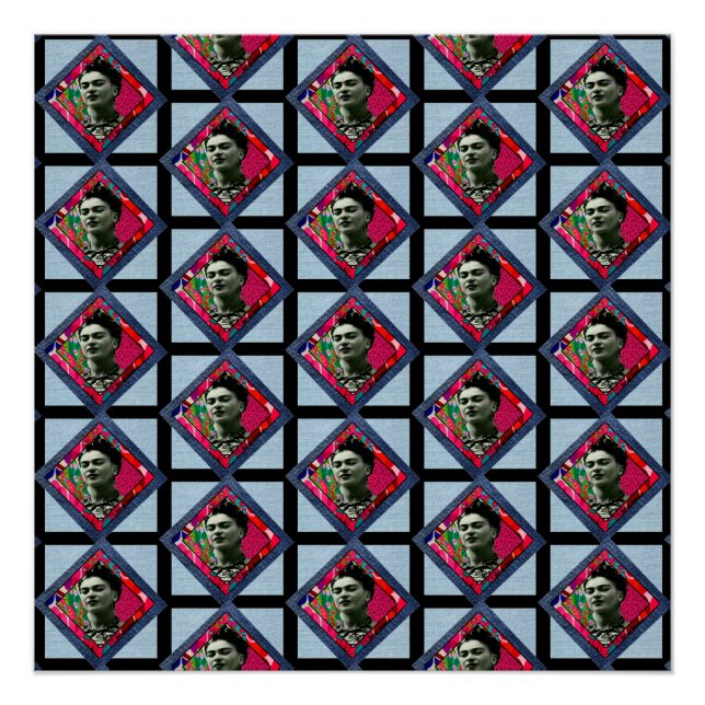 Frida Kahlo Retro Pink Denim Poster (Front)
