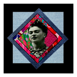 Frida Kahlo Retro Pink Denim Poster