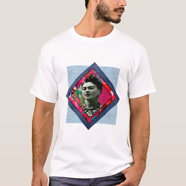 Frida Kahlo Retro Pink Denim T-Shirt (Front)