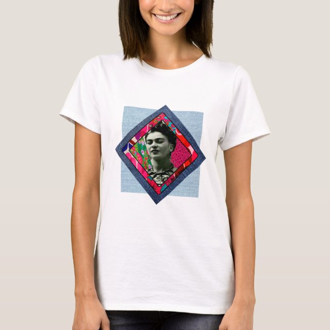 Frida Kahlo Retro Pink Denim T-Shirt (Front)