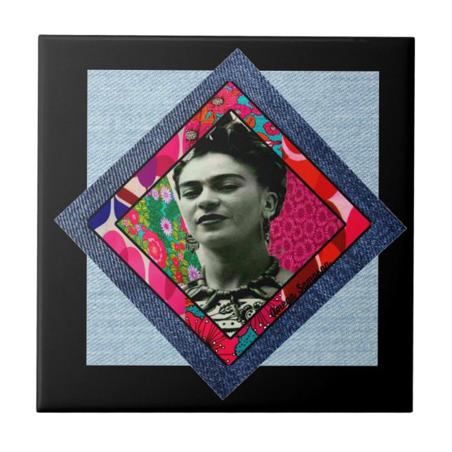 Frida Kahlo Retro Pink Denim Tile (Front)