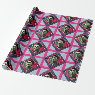 Frida Kahlo Retro Pink Denim Wrapping Paper