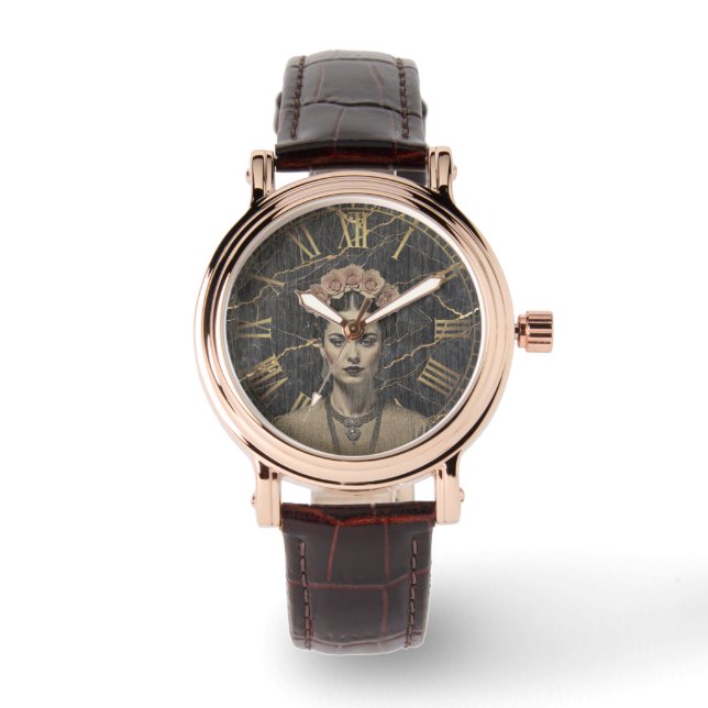 Frida Kahlo Rose Gold Art Watch (Front)