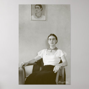 Frida Kahlo Seated w/ Frida Painting Poster