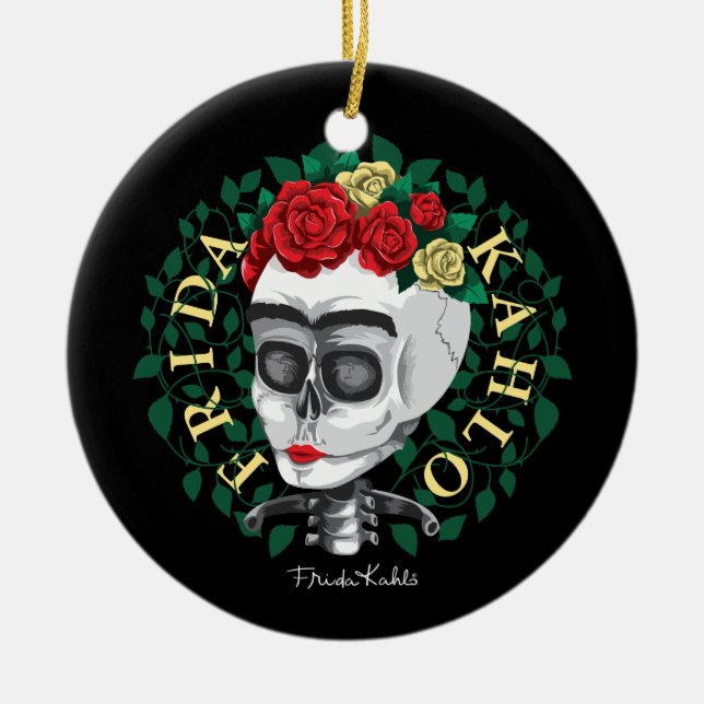 Frida Kahlo | Skull with Rose Crown Ceramic Tree Decoration (Front)
