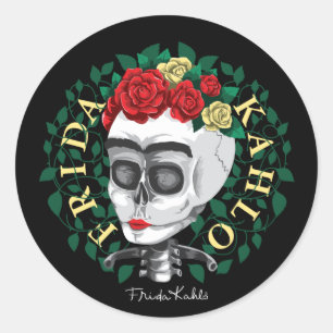Frida Kahlo   Skull with Rose Crown Classic Round Sticker