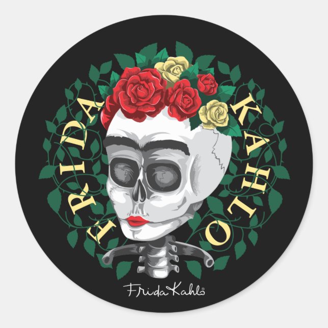 Frida Kahlo | Skull with Rose Crown Classic Round Sticker (Front)