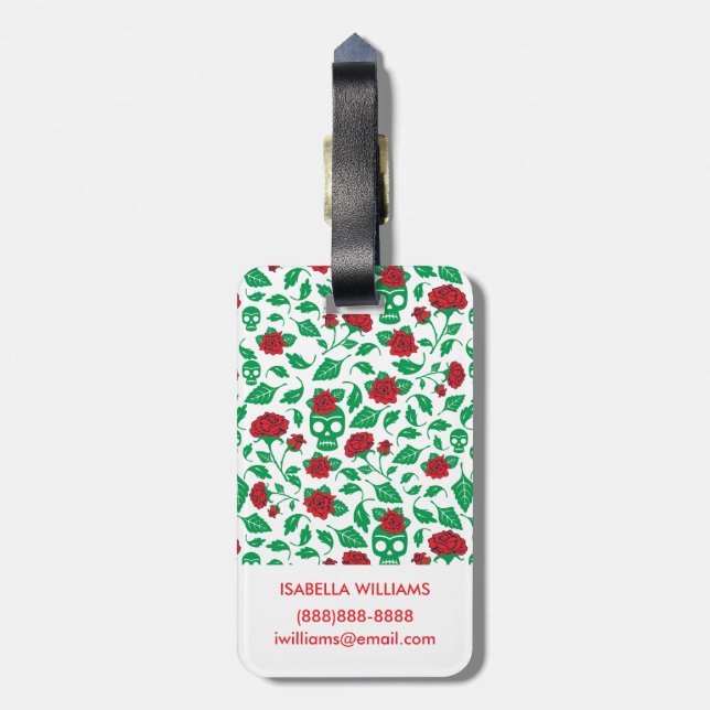 Frida Kahlo | Skulls & Roses Luggage Tag (Back Vertical)