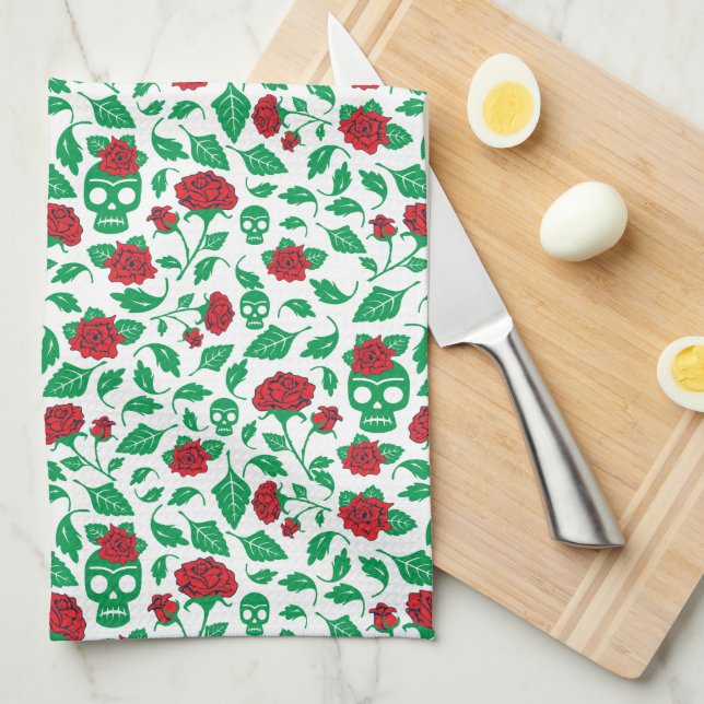 Frida Kahlo | Skulls & Roses Tea Towel (Quarter Fold)