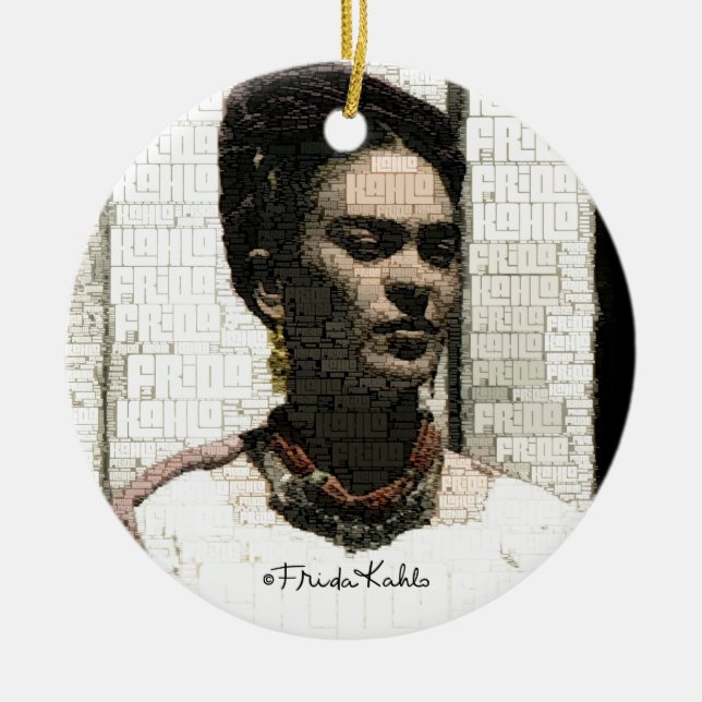 Frida Kahlo Textile Portrait Ceramic Tree Decoration (Front)