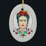 Frida Kahlo | Vintage Floral Ceramic Tree Decoration<br><div class="desc">This striking design is an ode to Frida Kahlo, the iconic Mexican painter. Frida has influenced millions with her brutal and revealing self-portraits inspired by her culture, her suffering and her strong political beliefs. This bold inspirational folk art shows the iconic artist wearing a floral headband against a colourful background....</div>