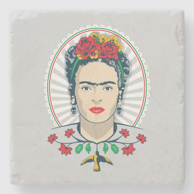 Frida Kahlo | Vintage Floral Stone Coaster (Front)