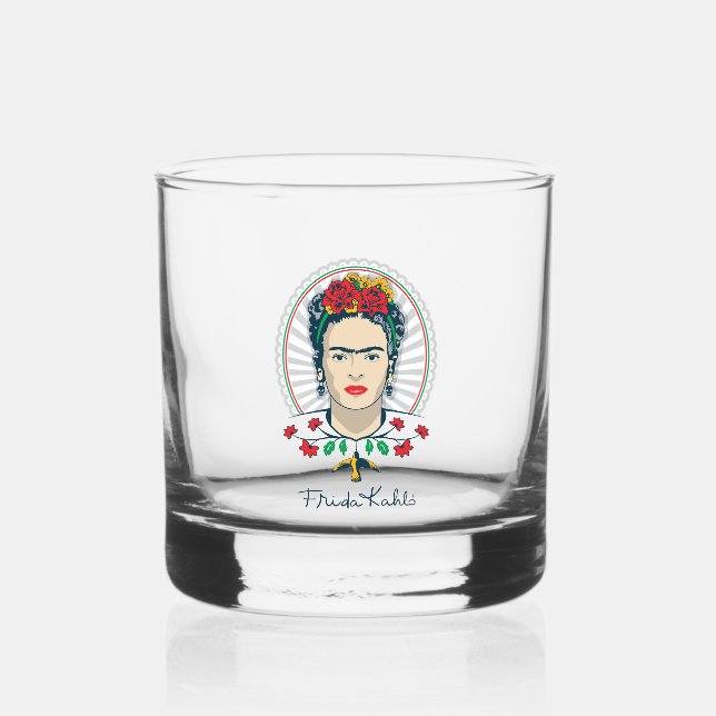 Frida Kahlo | Vintage Floral Whiskey Glass (Front)
