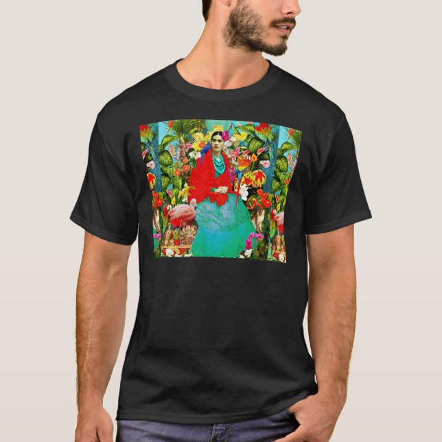 Frida Kahlo with Mexican Animals, Plants, Birds Th T-Shirt (Front)