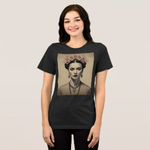 Frida Kahlo's Charm: Vintage Double Exposure Tri-Blend Shirt