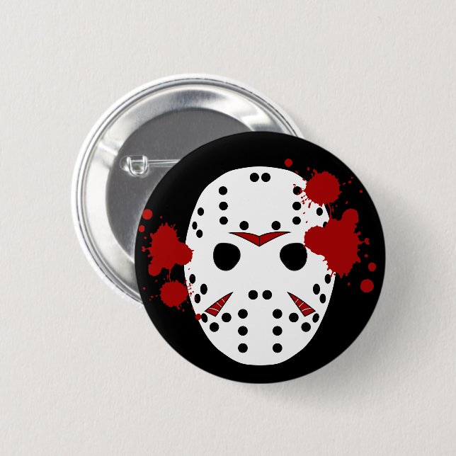 Friday 13th Halloween Mask Blood Spattered 6 Cm Round Badge (Front & Back)