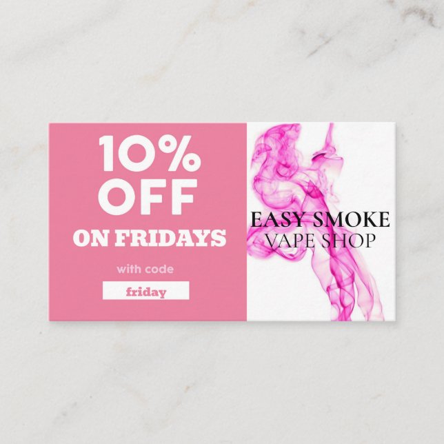 Friday Discount Code Special Vape Shop Business Card (Front)