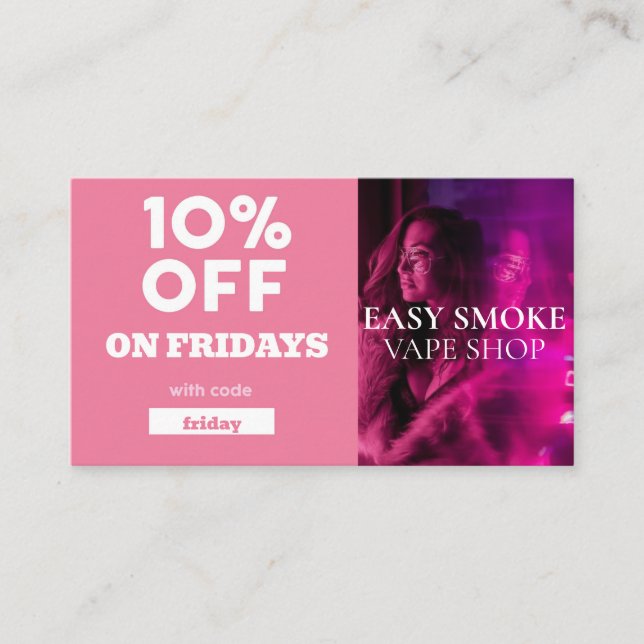 Friday Discount Code Special Vape Shop Business Card (Front)