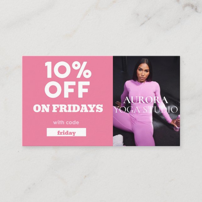 Friday Discount Code Special Yoga Studio Business Card (Front)