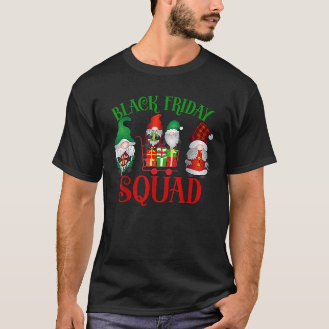 Friday Gnome Shopping Squad Black Family Christmas T-Shirt (Front)