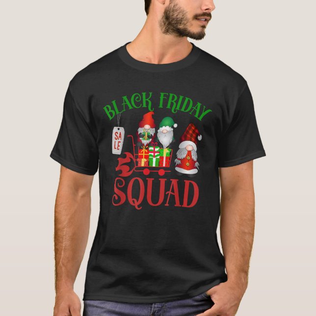 Friday Gnome Shopping Squad Black Family Christmas T-Shirt (Front)