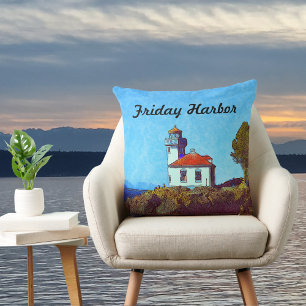 Friday Harbour Lime Kiln Lighthouse Square Pillow