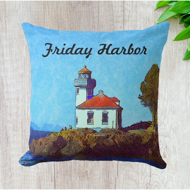 Friday Harbour Lime Kiln Lighthouse Square Pillow (Creator Uploaded)