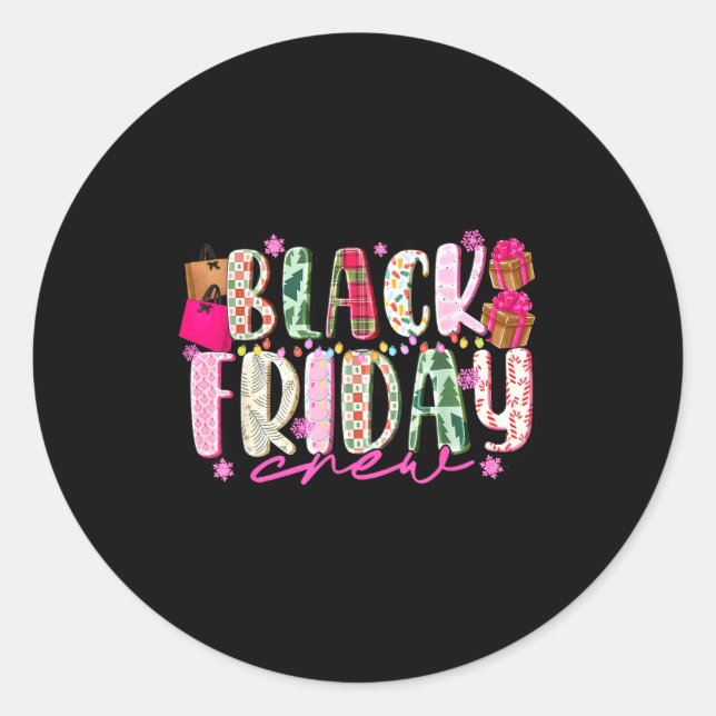 Friday Shopng Crew Christmas Lights Black Shopng F Classic Round Sticker (Front)