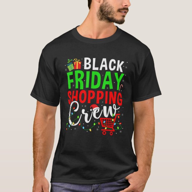 Friday Shopping Crew Christmas Lights Black Shoppi T-Shirt (Front)
