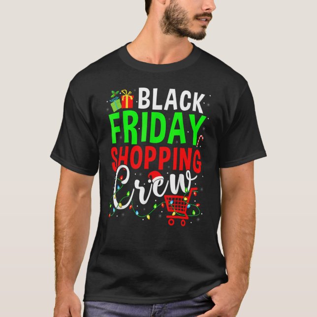 Friday Shopping Crew Christmas Lights Black Shoppi T-Shirt (Front)