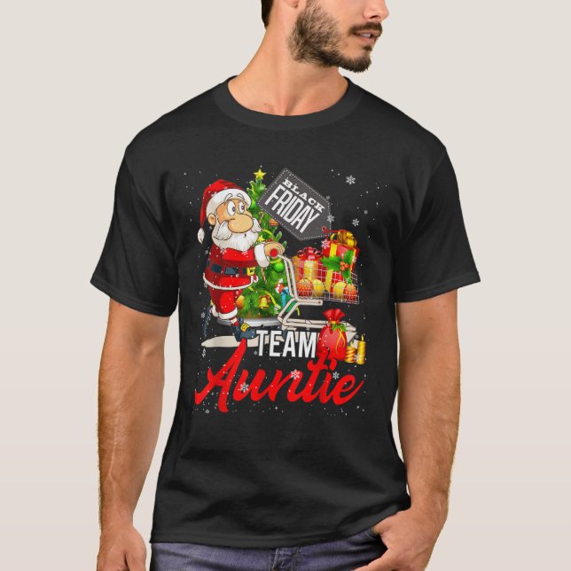 Friday Shopping Team Auntie Christmas Black Shoppi T-Shirt (Front)